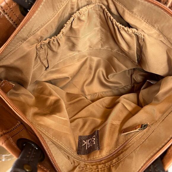 The Sak Landis Tote Handbag Genuine Leather in Caramel Brown - Picture 12 of 14